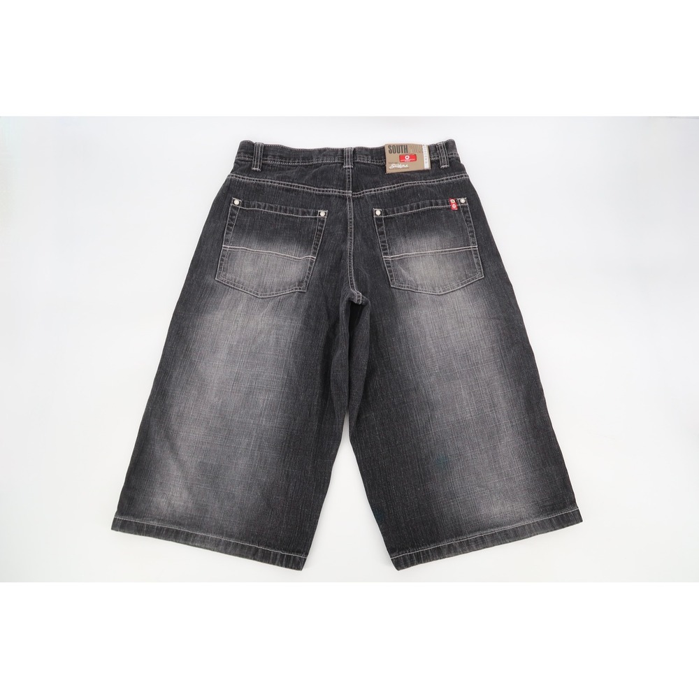 Southpole Denim Shorts Mens 36 Black Baggy Y2K Fade Skater Red Tab Streetwear